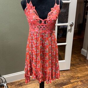 Free People Coral Floral Lace Dress Size M